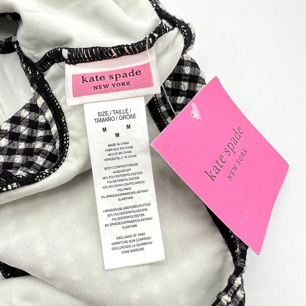 KATE SPADE High Waist Bikini Bottom Women Medium Black Gingham Seersucker Swim